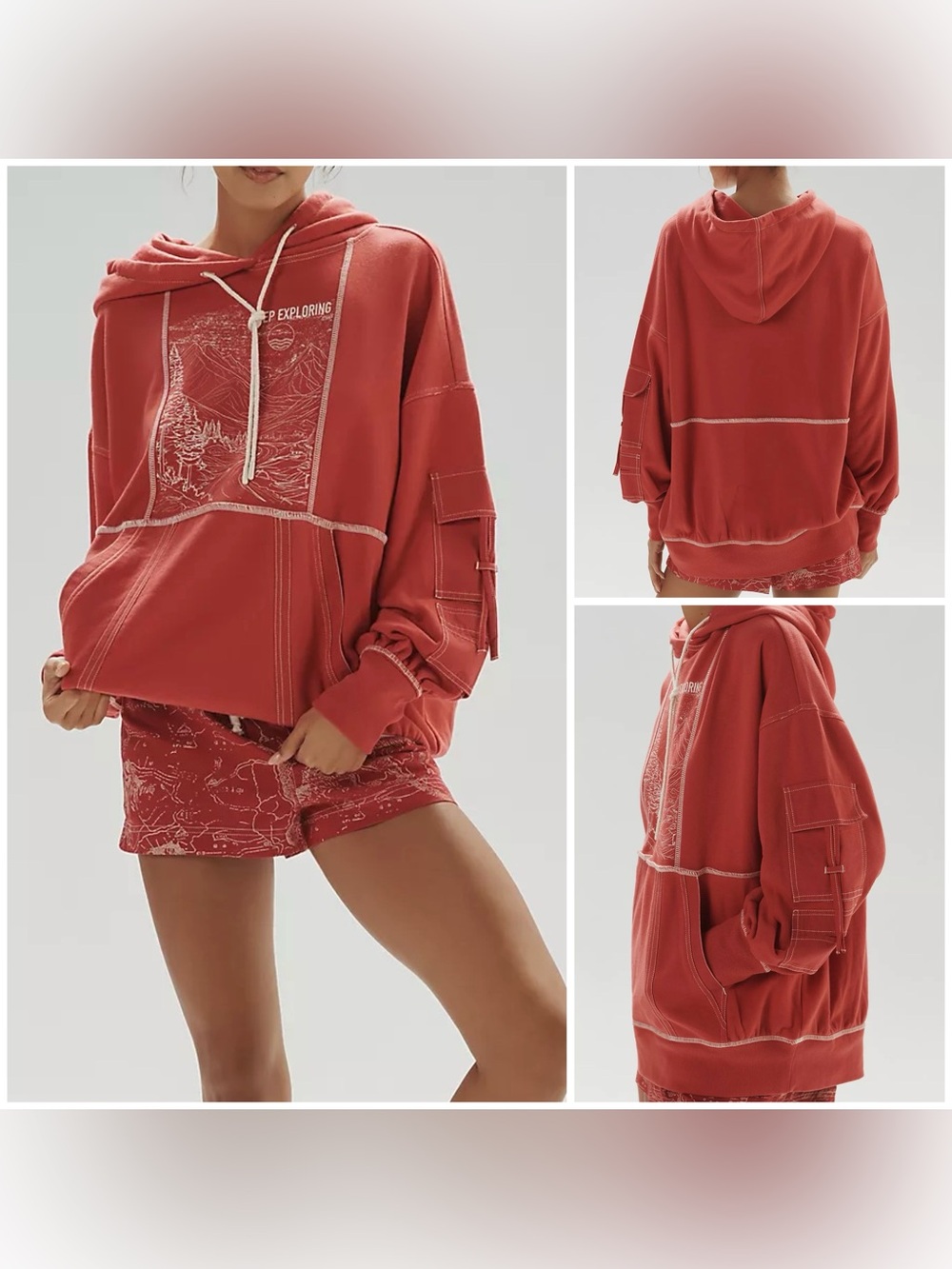 NWOT Anthropologie Daily Practice Base Weight Graphic Hoodie - Red - Medium
